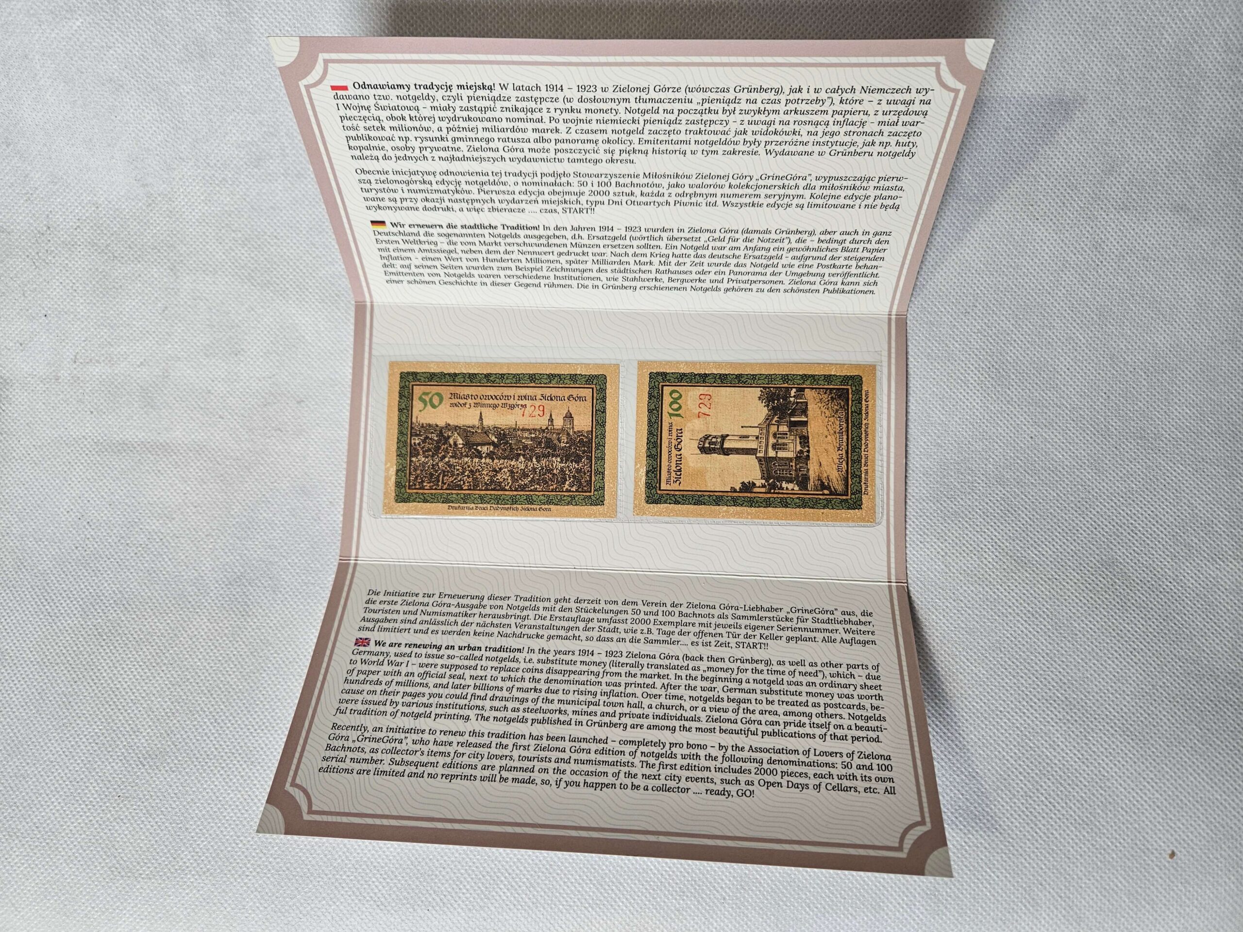 Notgeld<br>Zielona Góra<br>komplet<br>50 i 100 Bachnotów<br><br> - obrazek 5