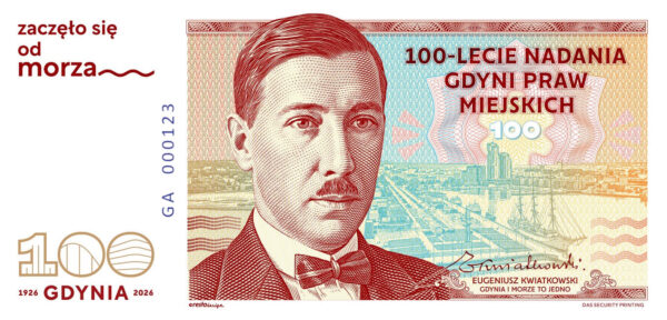 Gdynia 100 collector note obverse series GA numbered